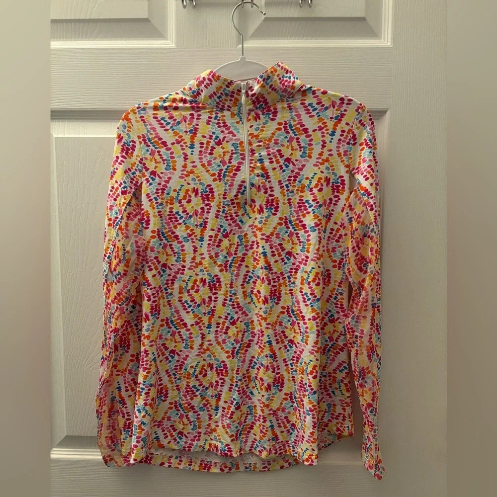 IBKUL Shirt Pullover 1/4 zip Up Top Long Sleeve Mesh Vent Bright Print Size s